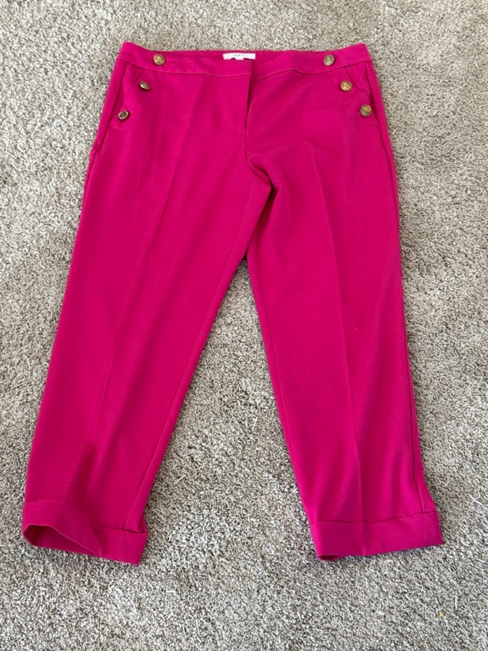 LOFT Hot Pink Sailor Button Capri Trousers